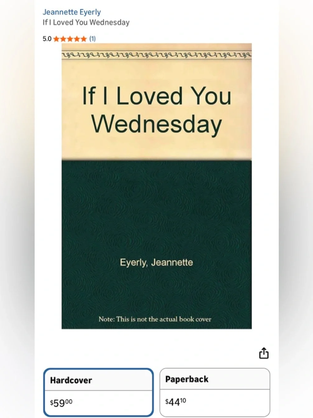 🌞 If I Loved You Wednessday by Jeannette Eyerly Cream Paperback Teenage Book